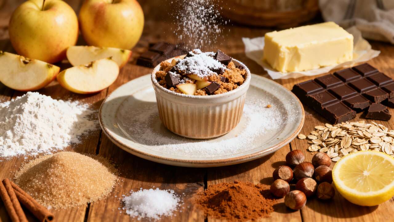 Crumble delizioso di mele, farina e cioccolato: dolce al cucchiaio imperdibile